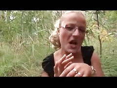 Find-Best-Pantyhose.com presents: Hot german blonde with glasses outdoor