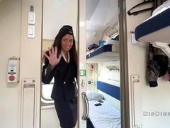 Find-Best-Pantyhose.com presents: Seduced the conductor on the train and fucked while she had a break