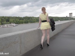Find-Best-Pantyhose.com presents: Jeny smith public flasher shares great upskirt views on the streets