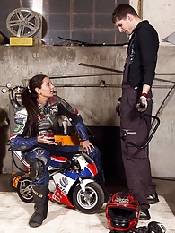 Find-Best-Pantyhose.com presents: Shy teenage biker chick fucks the horny mechanic hardcore