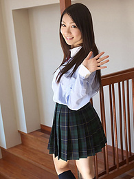 Find-Best-Pantyhose.com presents: Asian schoolgirl Tomoyo Hoshino strips to stockings and poses outdoors